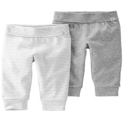Little Planet by Carter's Unisex-Baby 2-Pack Pants Made with Organic Cotton, Gray Stripe Cream, 3 Months
