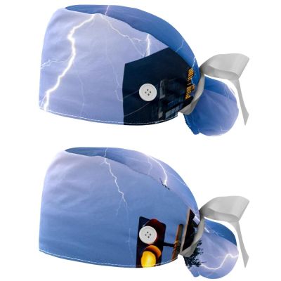 2 Packed Thunder rain Storm Summer Scrub caps Women Scrub caps Women Satin Lined Scrub caps Men for Nurse