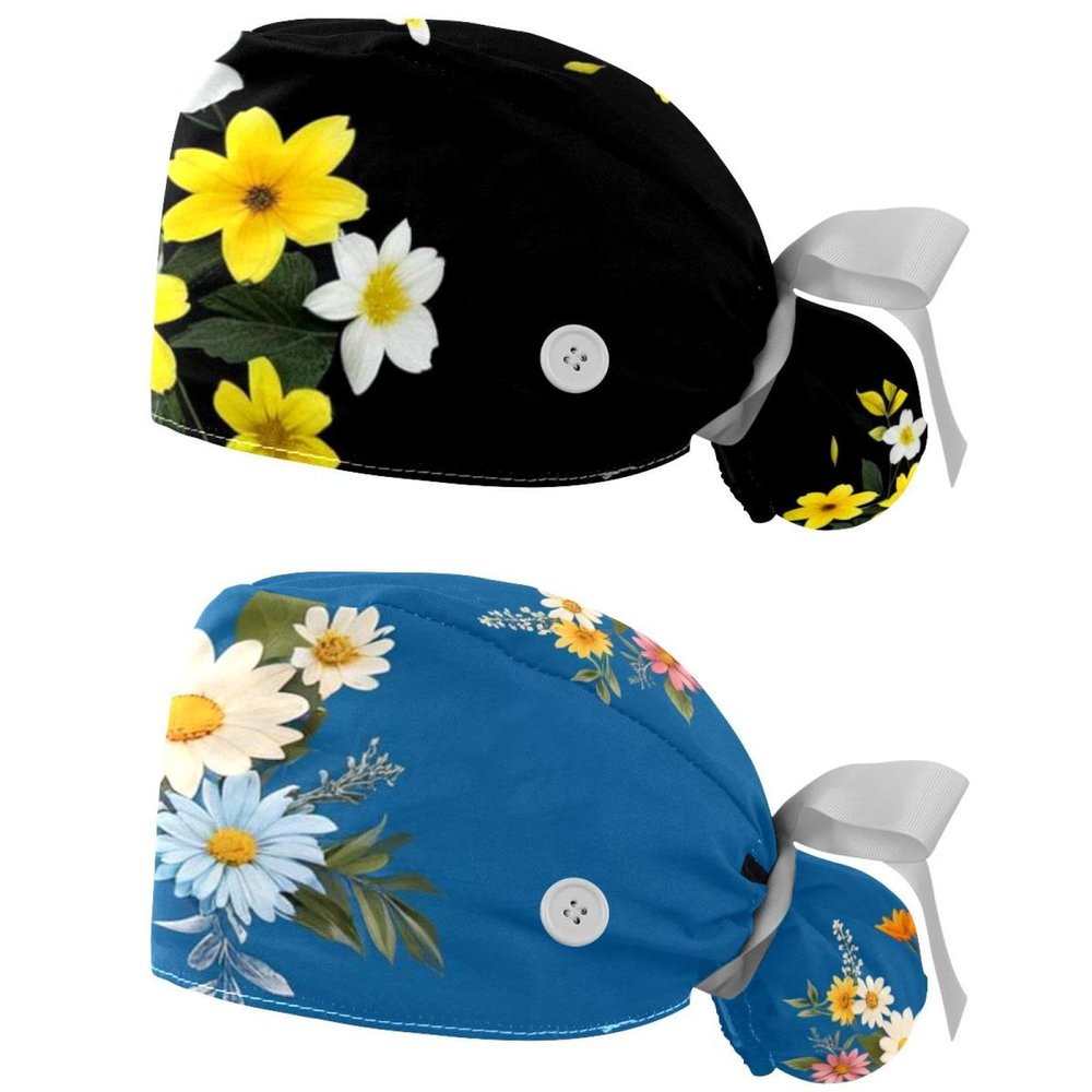 2 Packed Flowers Daisy Plant Scrub caps Women Men's Scrub Cap Nursing Scrub caps for Hospital