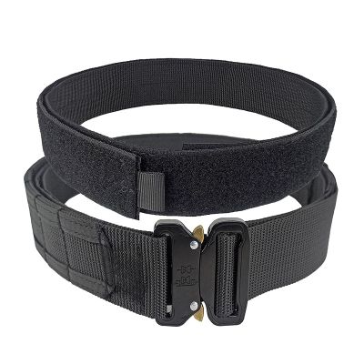Adjustable Nylon Tactical Belt with Molle System for Hunting, Hiking, Airsoft, and Outdoor Adventures - Double-Layered, Heavy-DutyEDC Belt. (Black, Large)
