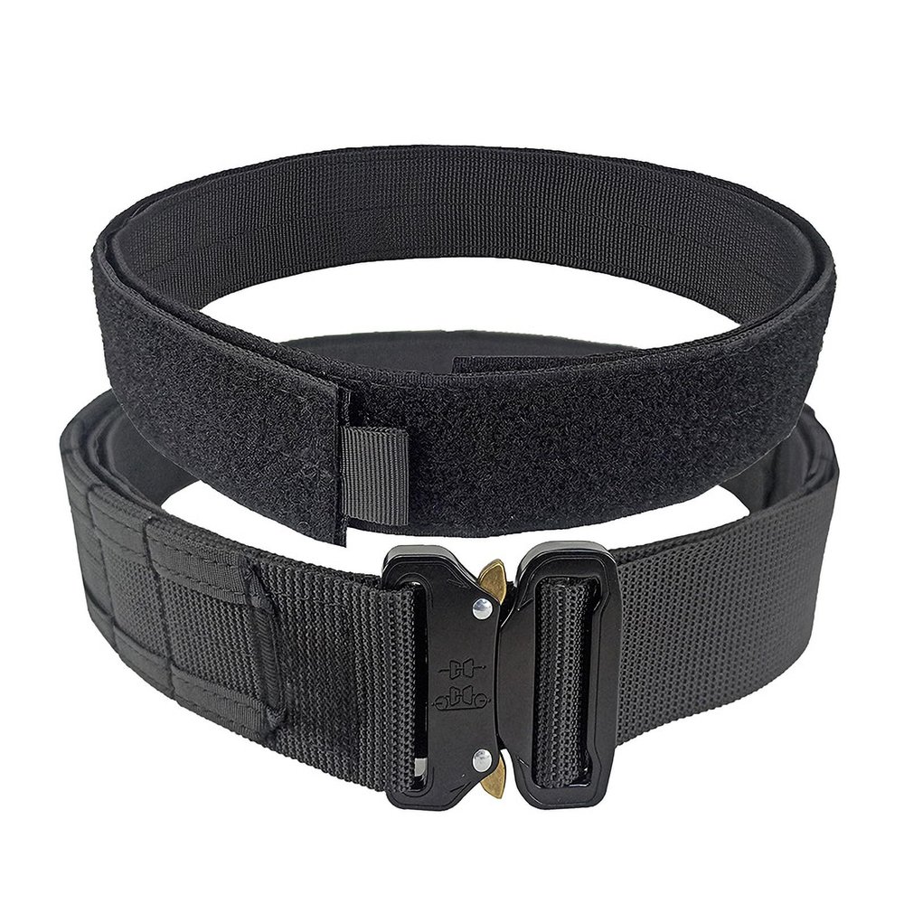 Adjustable Nylon Tactical Belt with Molle System for Hunting, Hiking, Airsoft, and Outdoor Adventures - Double-Layered, Heavy-DutyEDC Belt. (Black, Large)