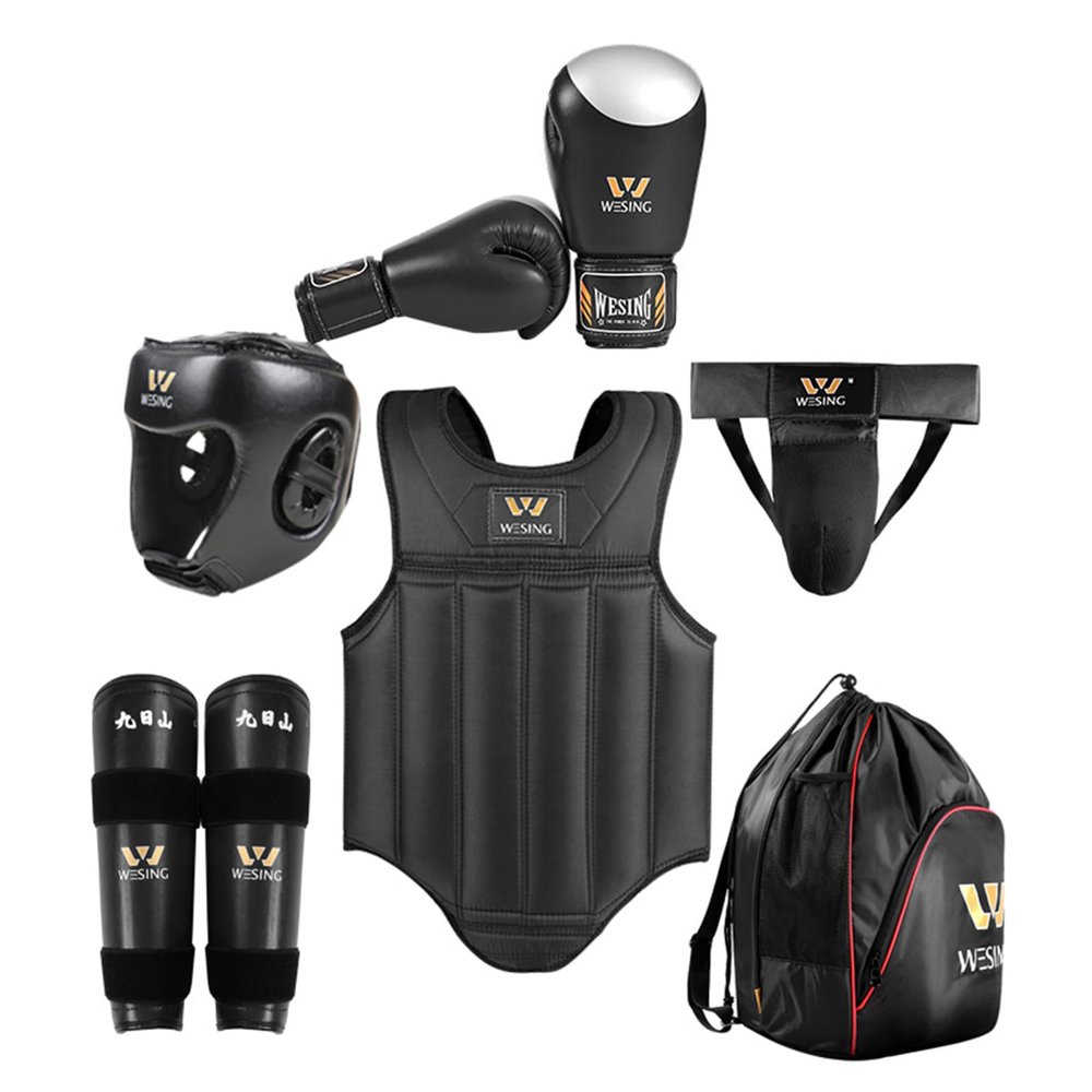 WESING Sanda Gears Set 6pcs for Men Women (Black, XXL)