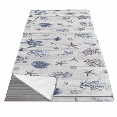Coastal Starfish Yoga Mat Towel with Corner Pockets for Hot Yoga Non Slip,Absorbent Yoga Blankets Soft Gym Sweat Working Out Fitness Pilates Towels 70"x26" Ocean Turtle Seashells Jellyfish Wood Grain