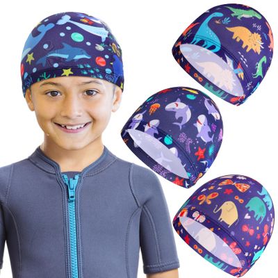 IJRPLM 4 Pcs Kids Swim Caps, Toddler Swimming Hat, Unisex Child's Bathing Cap, Fabric Swimming Caps for Kids, Pool Cap for Boys Girls Long Short Hair, One Size(4 Cute Patterns)
