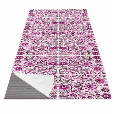 Boho Pink Flower Yoga Mat Towel with Corner Pockets for Hot Yoga Non Slip,Absorbent Yoga Blankets Soft Gym Sweat Working Out Fitness Pilates Towels 70"x26" Spring Leaves Modern Minimalist White