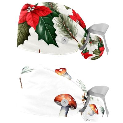 2 Packed Pine Cones Christmas Leaves Flowers Scrub caps Women Men's Scrub Cap Cute Scrub caps Women for Chef