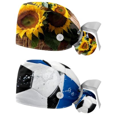 2 Packed Sunflower Leaves Basket Scrub caps Women Scrub Cap Men Surgical caps for Beauty Salon