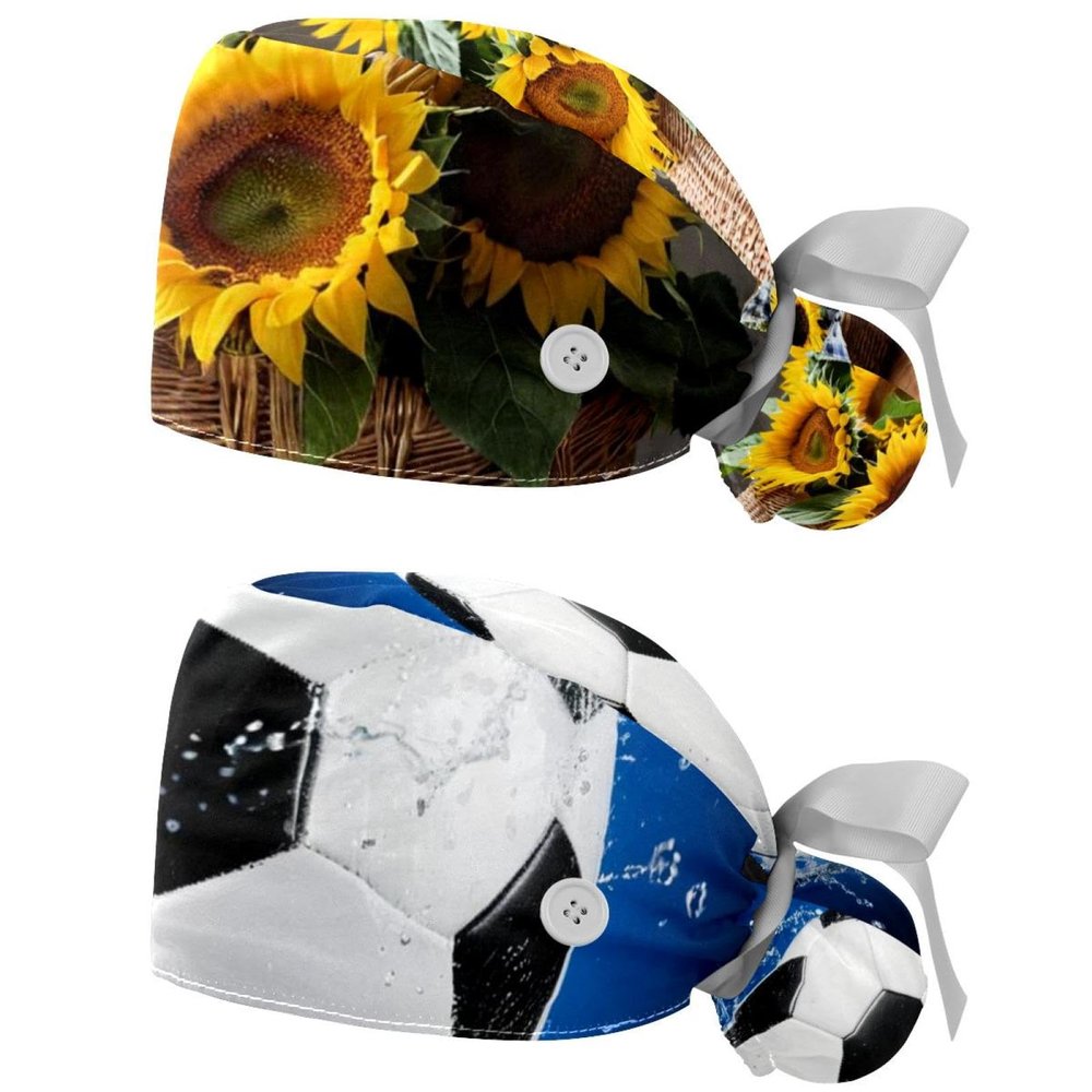 2 Packed Sunflower Leaves Basket Scrub caps Women Scrub Cap Men Surgical caps for Beauty Salon