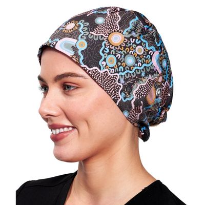 Scrub Caps for Women & Men - Tie Back & Ponytail Hat - Washable & Breathable Material - Surgical Cap for Nurse, Doctor, Vet (US, Alpha, One Size, Tie Back, Two Worlds)