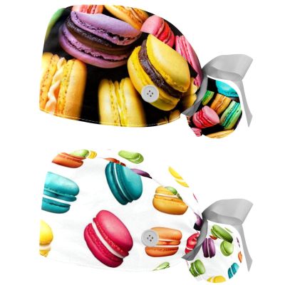 2 Packed Macarons Colorful Dessert Scrub caps Women Scrub caps Women Ponytail Nurse hat for Kitchen