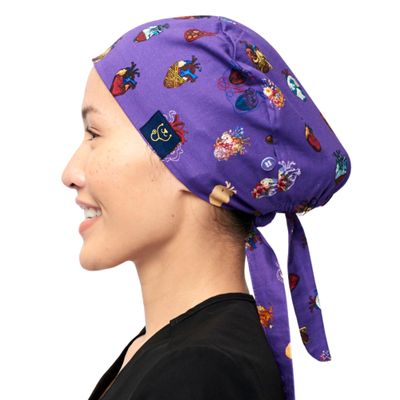 Scrub Caps for Women & Men - Tie Back & Ponytail Hat - Washable & Breathable Material - Surgical Cap for Nurse, Doctor, Vet (US, Alpha, One Size, Tie Back, 15 Hearts)