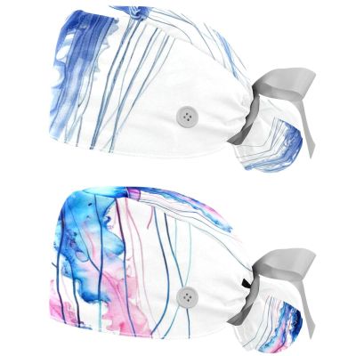 2 Packed Jelly Fish Animal Scrub caps Women Scrub caps Women Satin Lined Surgeon caps for Beauty Salon