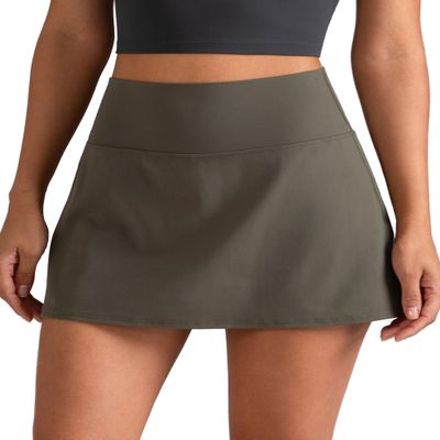 Colorfulkoala Dreamlux Skirts for Women High Rise Athletic Golf Tennis Skorts Built-in Shorts with Pockets(L, Major Brown)