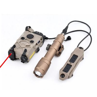 Nylon Og Laser Sights Box(with IR Laser+Red/Green/Blue Laser + White Flashlight), and M600C Strong LED Flashlight, and Modular Wire Remote Pressure Switch(SF+Crane Plug) Combo,Tan