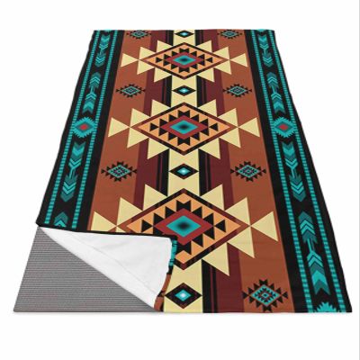 South West Red Yoga Mat Towel With Corner Pockets For Hot Yoga Non Slip,Absorbent Yoga Blankets Soft Gym Sweat Working Out Fitness Pilates Towels 74"x26" Native American Southwestern Abstract Oriental
