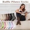 ANIDL 4 Pairs Ruffle Yoga Socks for Women,Cute Frilly Non-Slip Grips Socks for Pilates,Fitness,Hospital,Pregnant (Cotton, Color-01-Black purple green skin tone) view 2