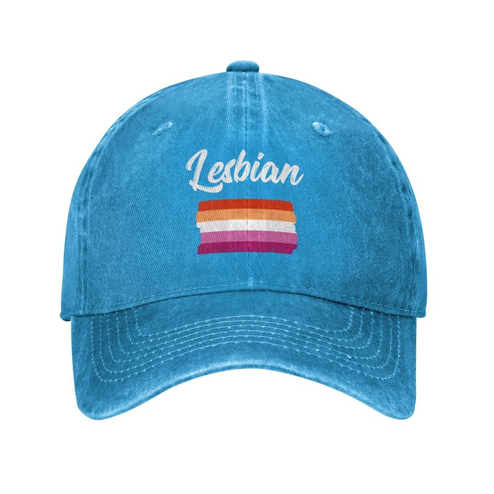 Lesbian Pride Flag LGBT Gifts Cowboy Hat Men Vintage Baseball Cap Women Trucker Hat Dad Hat Adjustable Sun Hat Blue
