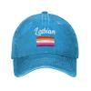 Lesbian Pride Flag LGBT Gifts Cowboy Hat Men Vintage Baseball Cap Women Trucker Hat Dad Hat Adjustable Sun Hat Blue view 1