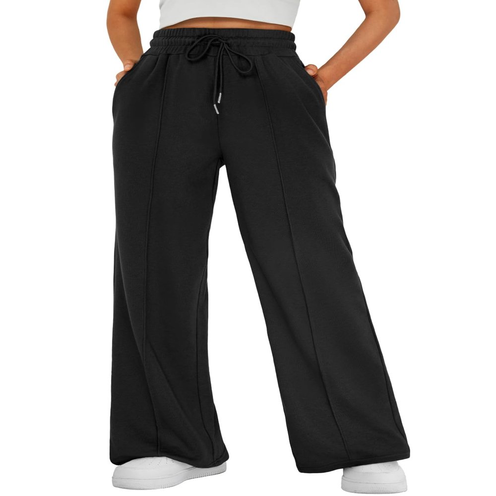 AUTOMET Womens Wide Leg Sweatpants Baggy Lounge Travel Cargo Pants Fall Fashion Outfits 2025 Winter Clothes Joggers Black M
