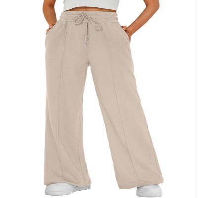 AUTOMET Womens Wide Leg Sweatpants Flare Lightweight Baggy Straight Leg Pants Oversized Joggers Fall Fashion 2025 Beige M