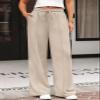 AUTOMET Womens Wide Leg Sweatpants Flare Lightweight Baggy Straight Leg Pants Oversized Joggers Fall Fashion 2025 Beige M view 2