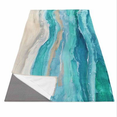 Abstract Turquoise Yoga Mat Towel with Corner Pockets for Hot Yoga Non Slip,Absorbent Yoga Blankets Soft Gym Sweat Working Out Fitness Pilates Towels 74"x26" Shabby Chic Summer Grey Beach Wave