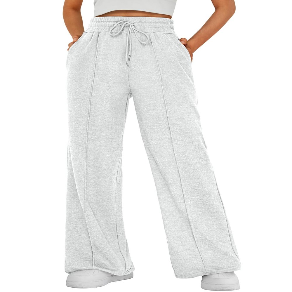 AUTOMET Womens Wide Leg Sweatpants Baggy Lounge Travel Cargo Pants Fall Fashion Outfits 2025 Winter Clothes Joggers Light Gray S