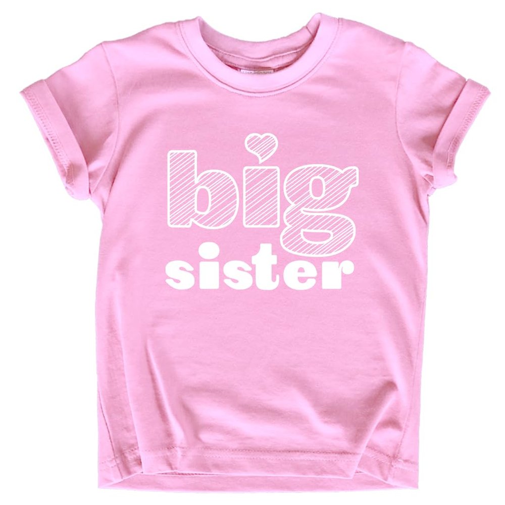Big Sister Shirt Big Sister Announcement Toddler Shirts Girl Promoted Outfit Baby Girls Heart tee (US, Age, 7 Years, Pink)