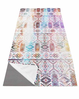 Aztec Yoga Mat Towel with Corner Pockets for Hot Yoga Non Slip,Absorbent Yoga Blankets Soft Gym Sweat Working Out Fitness Pilates Towels 74"x26" Southwest Geometric Colorful Mexican Stripe Bohemian
