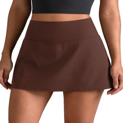 Colorfulkoala Dreamlux Skirts for Women High Rise Athletic Golf Tennis Skorts Built-in Shorts with Pockets(XS, Roasted Chestnut)