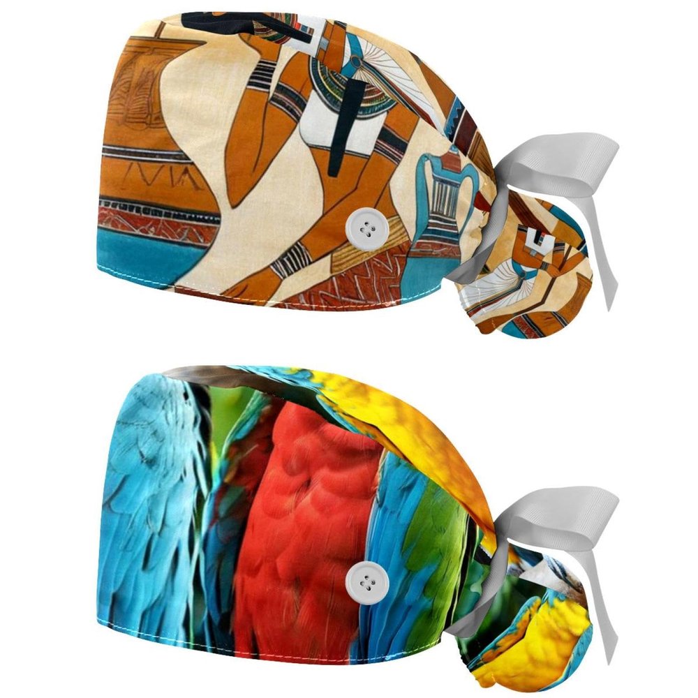 2 Packed Papyrus Egyptian Ancient History Scrub caps Women Scrub caps Women Satin Lined Nurse Scrub Cap for Chef