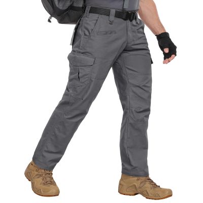 Zoofly Cargo Work Pants for Men Elastic Waist Waterproof Mens Tactical Pants with Pockets Outdoor Hiking Pants Ripstop Grey 32W*30L