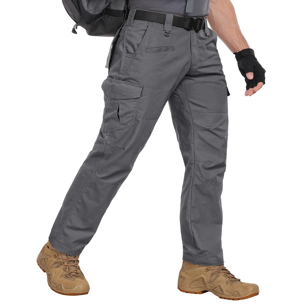 Zoofly Cargo Work Pants for Men Elastic Waist Waterproof Mens Tactical Pants with Pockets Outdoor Hiking Pants Ripstop Grey 32W*30L