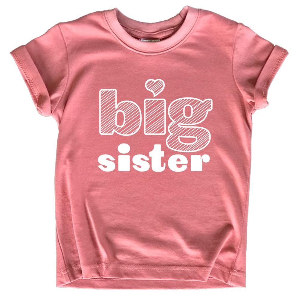 Big Sister Shirt Big Sister Announcement Toddler Shirts Girl Promoted Outfit Baby Girls Heart tee (US, Age, 8 Years, Mauve)
