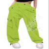 Cromoncent Girls High Waist Parachute Pants Y2K Cargo Trousers with Pockets, Fluorescent Green, 6-7 Years = Tag 130 view 1