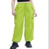 Cromoncent Girls High Waist Parachute Pants Y2K Cargo Trousers with Pockets, Fluorescent Green, 6-7 Years = Tag 130 view 2