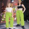 Cromoncent Girls High Waist Parachute Pants Y2K Cargo Trousers with Pockets, Fluorescent Green, 6-7 Years = Tag 130 view 3