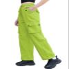 Cromoncent Girls High Waist Parachute Pants Y2K Cargo Trousers with Pockets, Fluorescent Green, 6-7 Years = Tag 130 view 4