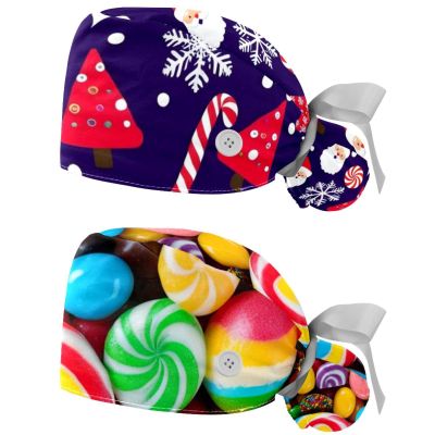 2 Packed Candy Claus Snowflake Snowball Scrub caps Women Scrub caps Cute Scrub caps Women for The Surgeon