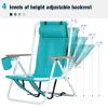 Folding Backpack Beach Chair, 4 Position Portable Camping Chair with Headrest Cup Holder and Wooden Armrests (Sky Blue, 1 Pack) view 3