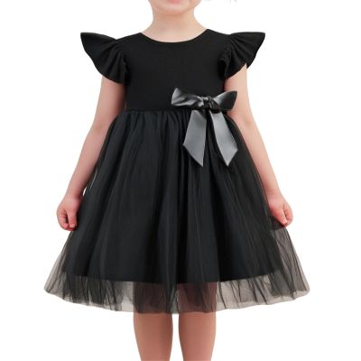 Beganly Girls Casual Tulle Tutu Dress Baby Toddler Ruffle Sleeves Bow Princess Party Dresses Black 120