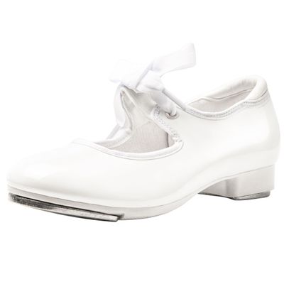 Linodes PU Leather/Patent Ribbon Tie Tap Shoe for Girls and Boys (Toddler/Little Kid/Big Kid)-White Patent-13M-Little Kid