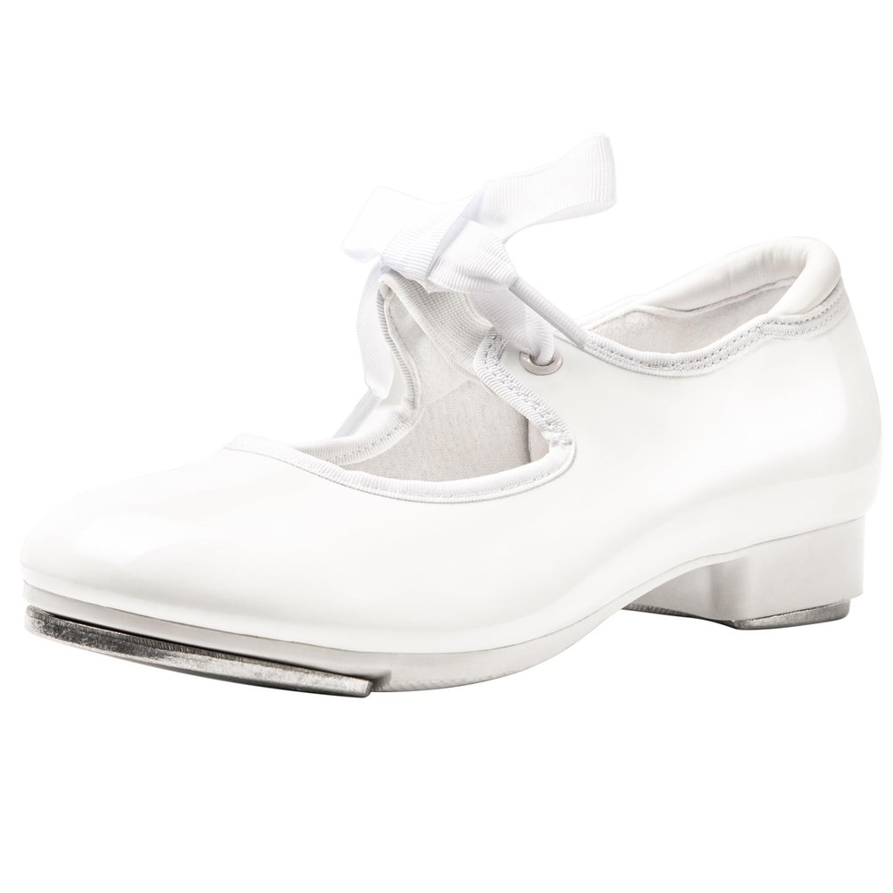 Linodes PU Leather/Patent Ribbon Tie Tap Shoe for Girls and Boys (Toddler/Little Kid/Big Kid)-White Patent-13M-Little Kid