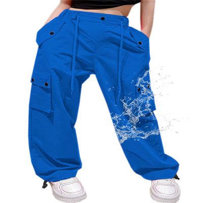 Cromoncent Girls High Waist Parachute Pants Y2K Cargo Trousers with Pockets, Royal Blue, 13-14 Years = Tag 170