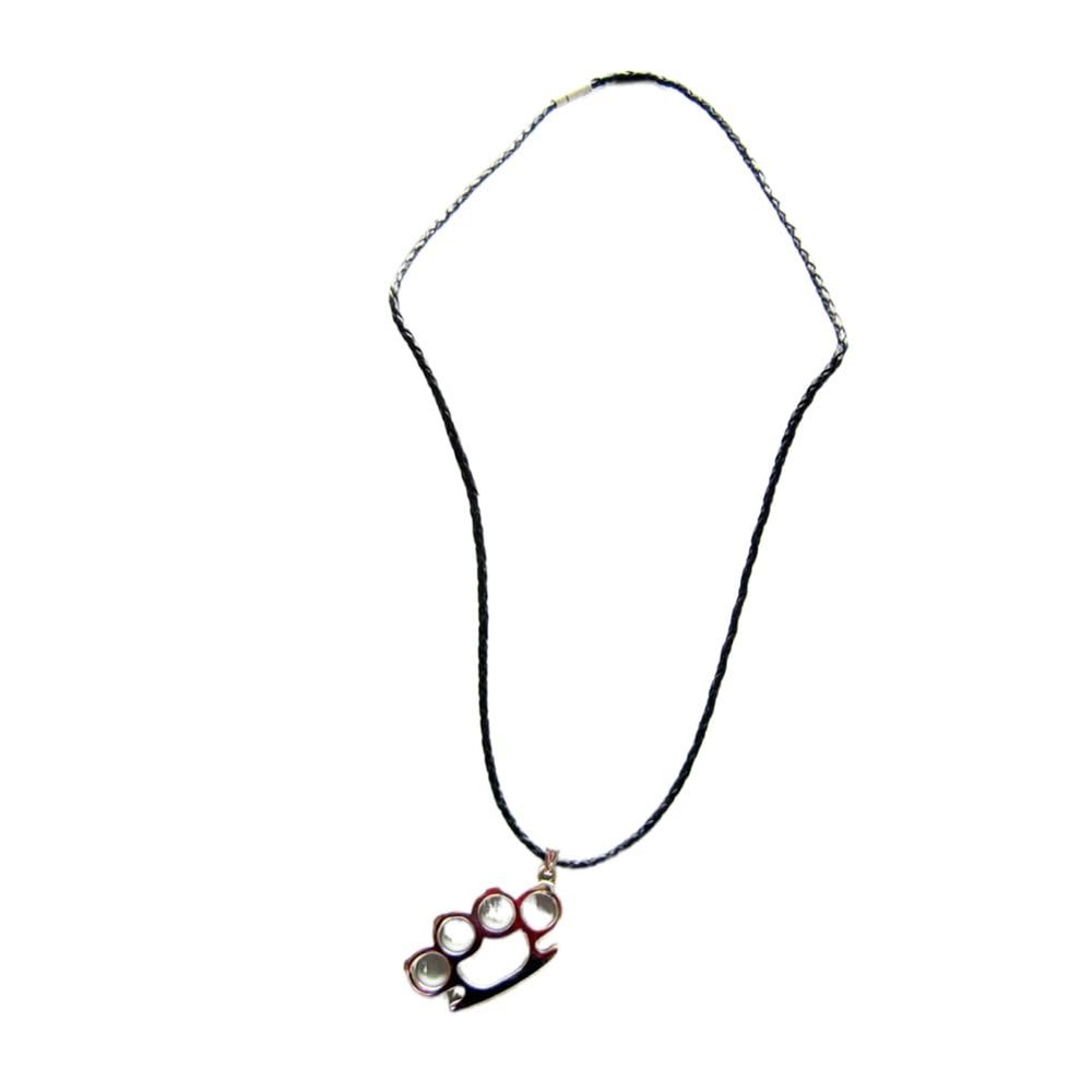 ARTICAL HEART Bright Silver Four Ring Shape Pendant Charm Braided Leather Necklace