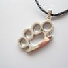 ARTICAL HEART Bright Silver Four Ring Shape Pendant Charm Braided Leather Necklace view 2