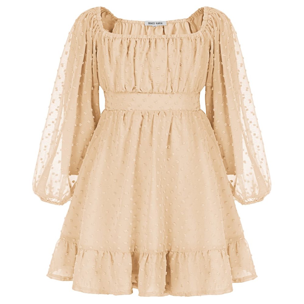 GRACE KARIN Girls Dress Ruffle Off The Shoulder Casual A-Line Swiss Dot Fall Dress Dark Green 14Y