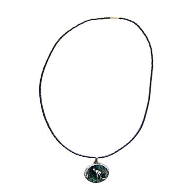 ARTICAL HEART Enamel Surfing Sports Pendant Charm Braided Leather Necklace, Large, Antique Silver