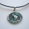 ARTICAL HEART Enamel Surfing Sports Pendant Charm Braided Leather Necklace, Large, Antique Silver view 3