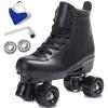 SCNUT Skates Women's Men's High Top Black PU Leather Classic Double Row Adjustable Outdoor Indoor Quad Skates and Roller Derby (Black Wheel, 40-Women's7.5/ Men's 7) view 1